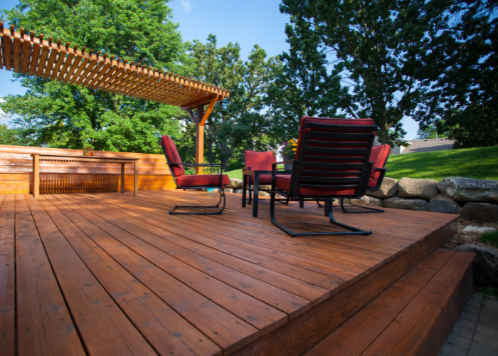 Picture of a deck in a backyard